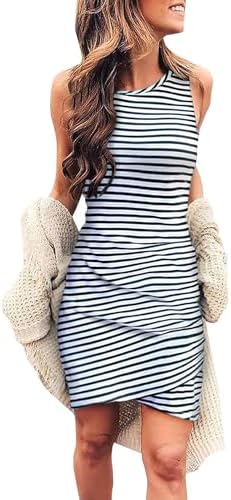Summer Sleeveless Tank Dresses Crew Neck Slim Fit Short Casual Ruched Bodycon Party Club Mini Dress